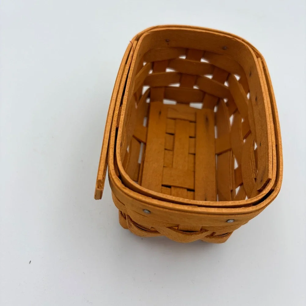 Longaberger Handwoven Small Rectangular Basket Red Floral Liner 2002 Signed USA
